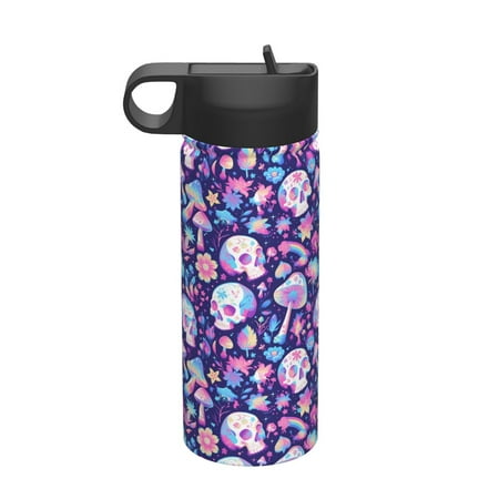 

Susaid mushroom rainbow Skull cartoon Print 18oz Sports Insulated Kettle Stainless Steel Water Bottle For Running Hiking Cycling Climbing