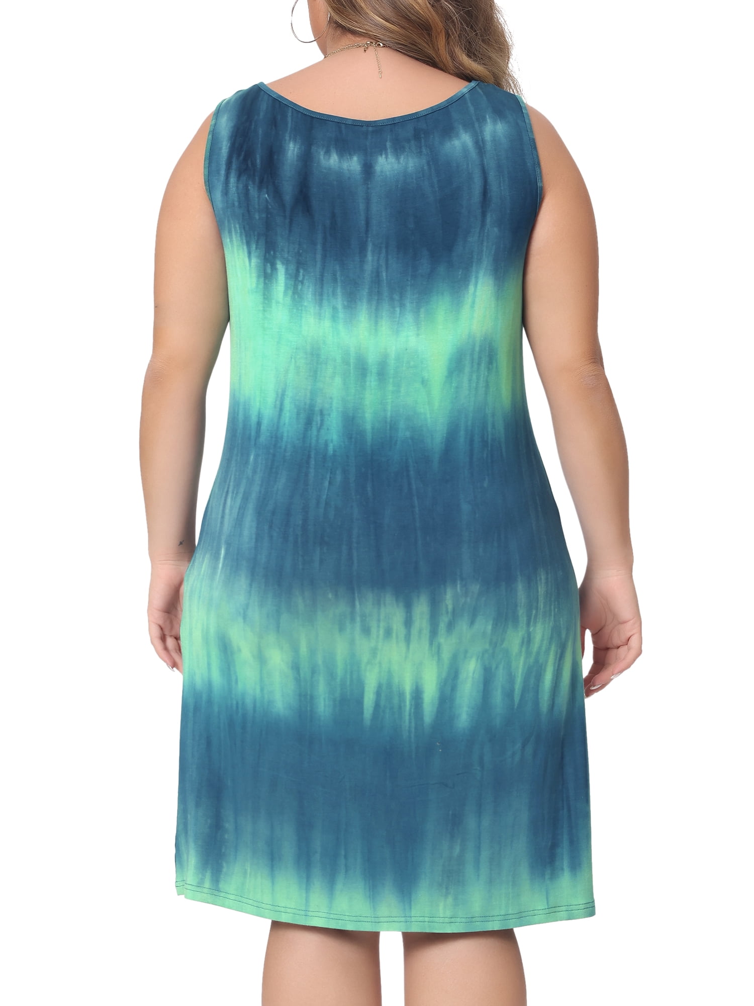 DARING DIVA Women's Plus Size Tie Dye Sleeveless Sundress Tank Dress 3X Blue Green