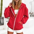 thumbnail image 2 of Hpapadks Womens Zip Up Hoodies Teen Girls Cozy Zipper Hoodie Soft Casual Street Style Womens Zip Up Sweatshirt Red, 2 of 8