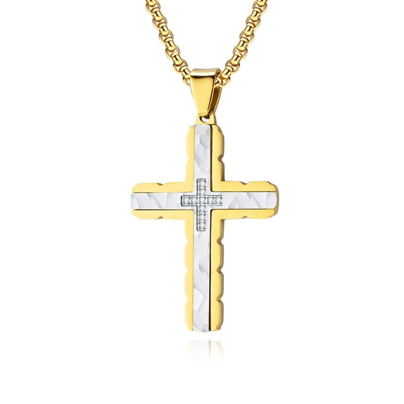 Metaljc Stainless Steel Cross Necklace for Men, Religion Fashion Jewelry Gifts, 24 In