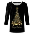 thumbnail image 5 of Scyoekwg Womens Christmas 3/4 Sleeve Tops Casual Round Neck Glitter Xmas Tree Print Graphic Shirts Comfy Lightweight Loose Blouses Tunic Tops (#A01= Black) XXL, 5 of 5