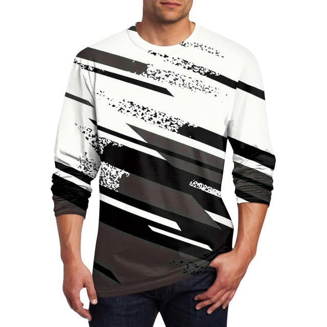 Blusas y camisas de manga larga y cuello redondo para hombre, estilo casual, estampado, cuello redondo, manga corta, poliéster