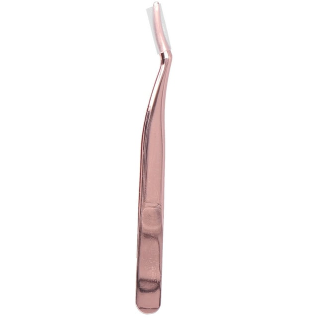 Pinzas para pestañas postizas, pinzas curvas de acero inoxidable para extensiones de pestañas, oro rosa