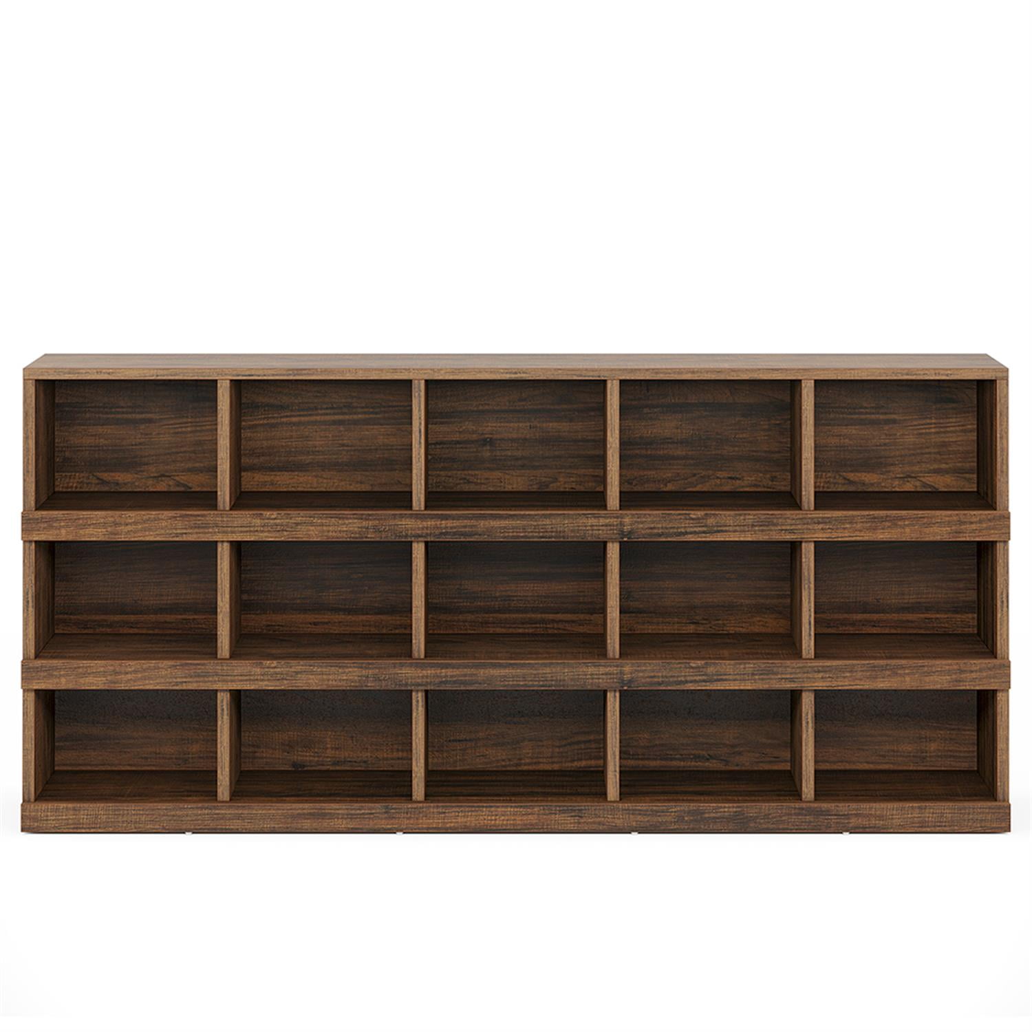 Demi Bonn 63" Console Table, Farmhouse 4-Tier Sofa Table with 15 Storage Cubes for Hallway, Bedroom, Living Room, Brown