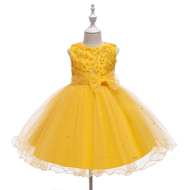 Vestido para niños Vestido para niñas Vestido rojo con flores Vestido de malla abullonada para niños