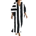 thumbnail image 2 of Plus Size Summer Dresses for Women Women's V-Neck Striped Print Three-Quarter Sleeve Maxi Dress With Side Slits Bohemian Flowy Black L, 2 of 7