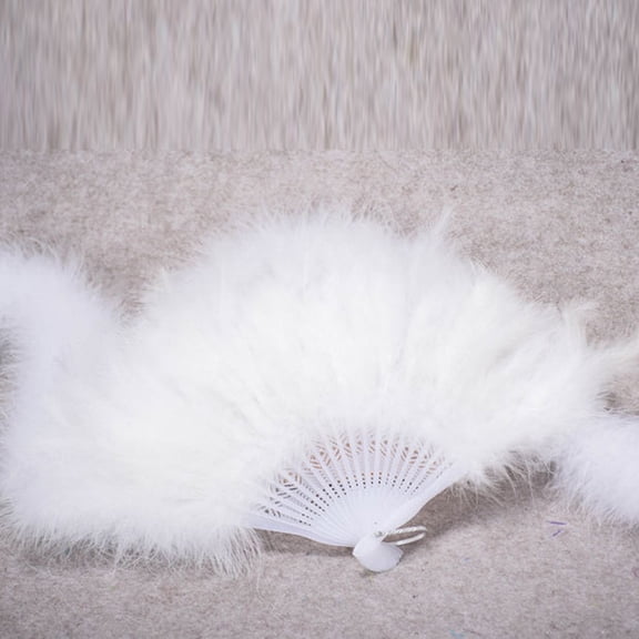 KIHOUT Wedding Showgirl Dance Elegant Large Feather Folding Hand Fan Decor Decal White