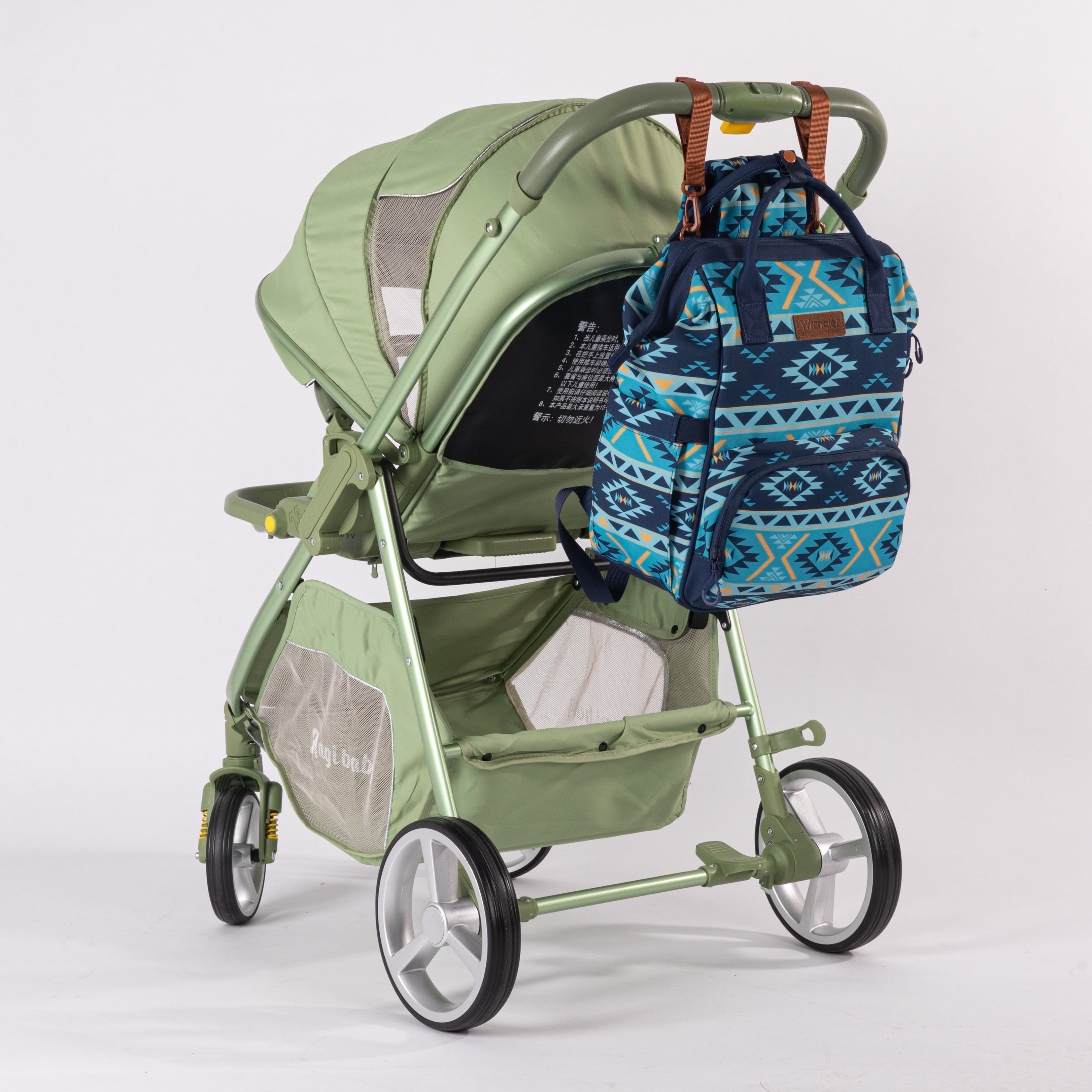 Wrangler Aztec Travel Backpack Baby Bag for Women with Stroller Strap and Side Bottle Pockets Organized Diaper Bag, Navy