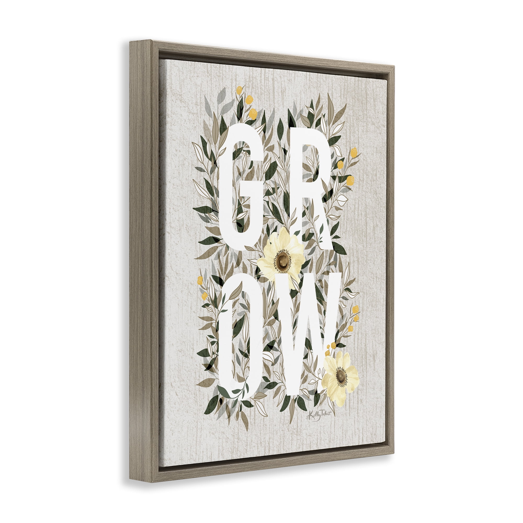 Stupell Industries Grow with Cottage Blooms Plants & Flowers Painting Brown Floater Framed Canvas Art Print Wall Art, 25 x 31