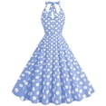 thumbnail image 2 of Elainilye Fashion Womens Casual Dresses Court Contrast High Collar Polka Dotted Large Dress Formal Dress,Blue, 2 of 6