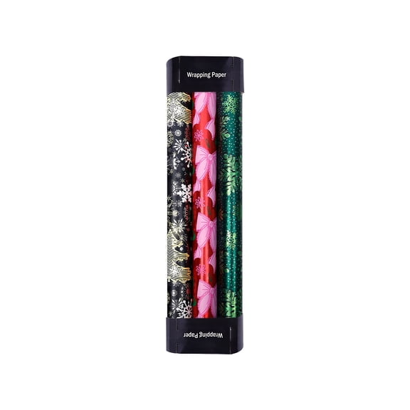 ZMKIAG 3 Rolls Christmas Wrapping Paper Roll 17 Inch X12 Feet - Festive Tree, Candy Canes, Holly and Bow Patterned Gift Wrap for 𝗚𝗶𝗿𝗹𝘀 Holiday Celebration and Birthday Presents