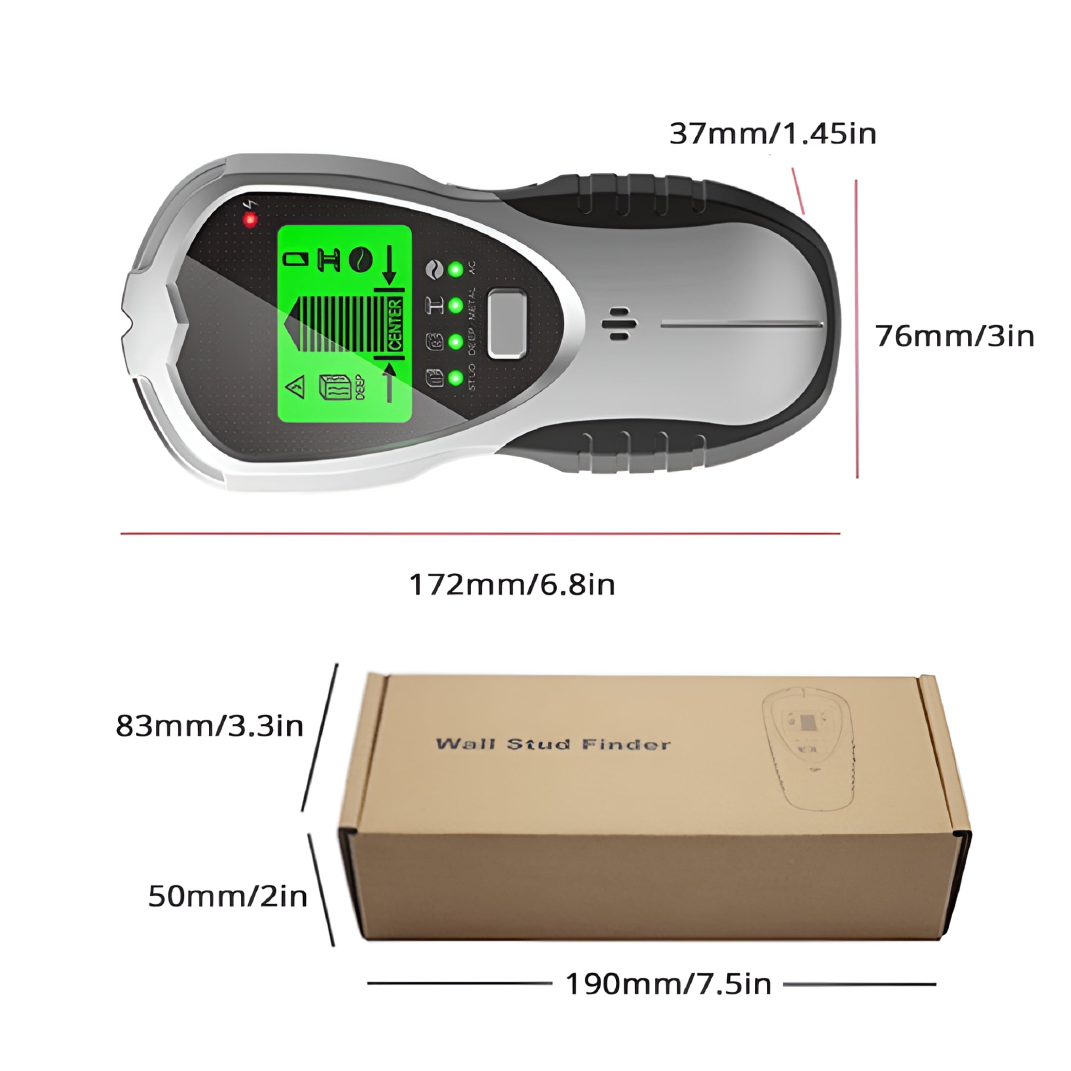 GJX 2026 New 4 in 1 Electronic Beam Finder Stud Sensor Wall Center Detector for Home Renovation, Wall Mounting, Stud Detection, Diy Projects, Construction, Electrical Work