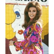 Raquel Welch in her 1960s prime smiling in colorful mini dress 24x36 inch poster