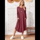 thumbnail image 5 of Vestido Informal Holgado de Cuello Redondo y Larga para Mujer, con Bolsillos Inclinados y Dobladillo Curvo. Vino Tinto M, 5 of 9