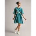 thumbnail image 3 of Zaccai Women's Teal Georgette Geometric Side Cut-Out Dress, 3 of 6