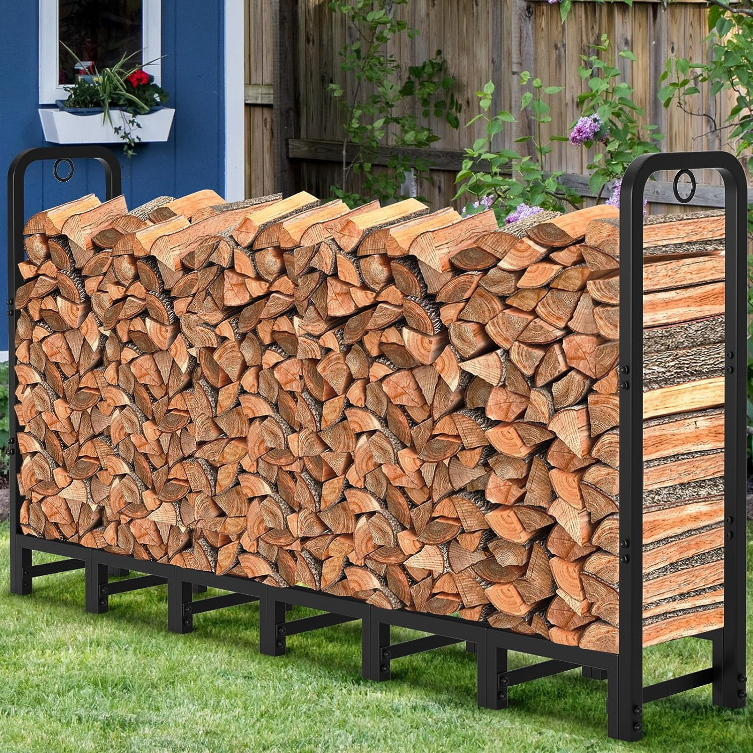Amagabeli 4ft Firewood Rack Outdoor Log Rack Holder Fireplace