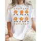 thumbnail image 1 of Women's Casual Round Neck T-Shirt with Autumn Elements and Mooncake Print, Comfortable Summer Top, Polyester Spandex Blend, Machine Washable, 1 of 6