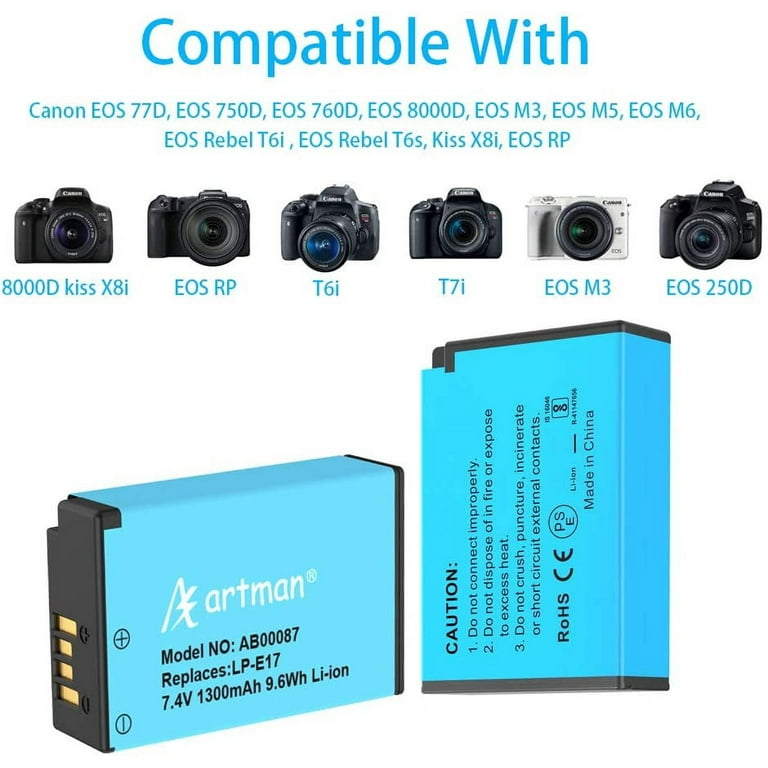 Artman Upgraded LP-E17 Battery 2-Pack and LCD Dual Charger for