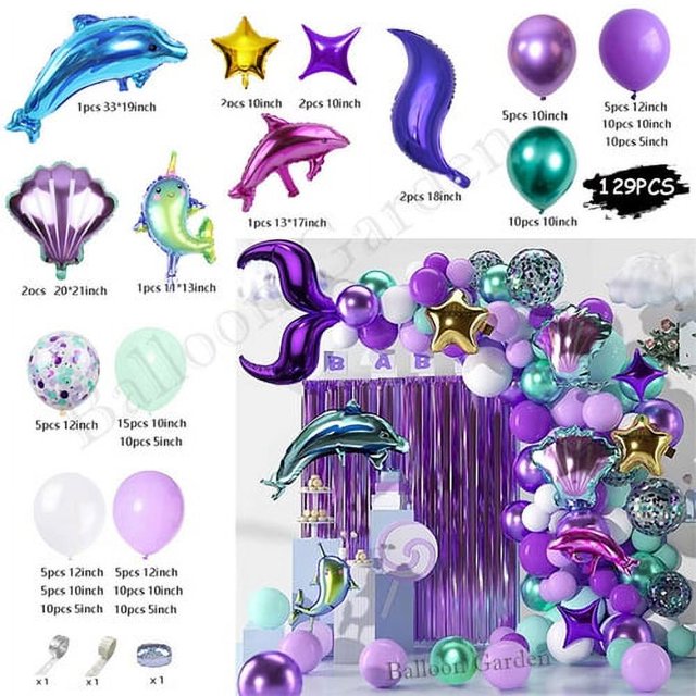 Nuevo kit de decoración para fiesta de feliz cumpleaños con cola de sirena morada