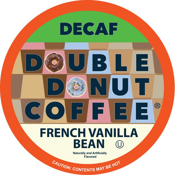 Double Donut Vanilla Bean Decaf Coffee Pods, Medium Roast, 24 Count for