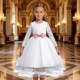 thumbnail image 2 of JAJAHO Flower Girl Dress Kids Girls Princess Birthday Dress Lace Long Sleeve Pleated Midi Party Wedding Formal Ball Gown 4-14Y, 2 of 7