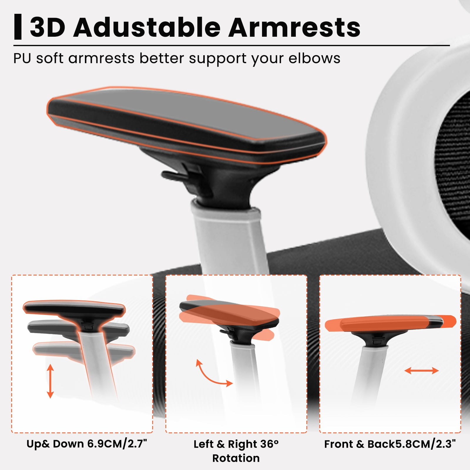 COOLHUT Ergonomic Office Chair, High Back Adjustable Computer Desk Chair with Lumbar Support, 500lb, White