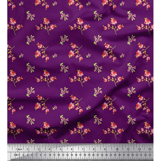Soimoi Rayon Fabric Leaves & Floral Artistic Print Sewing Fabric Yard 56 Inch Wide