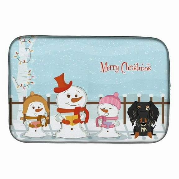 Merry Christmas Carolers Wire Haired Dachshund Dapple Dish Drying Mat