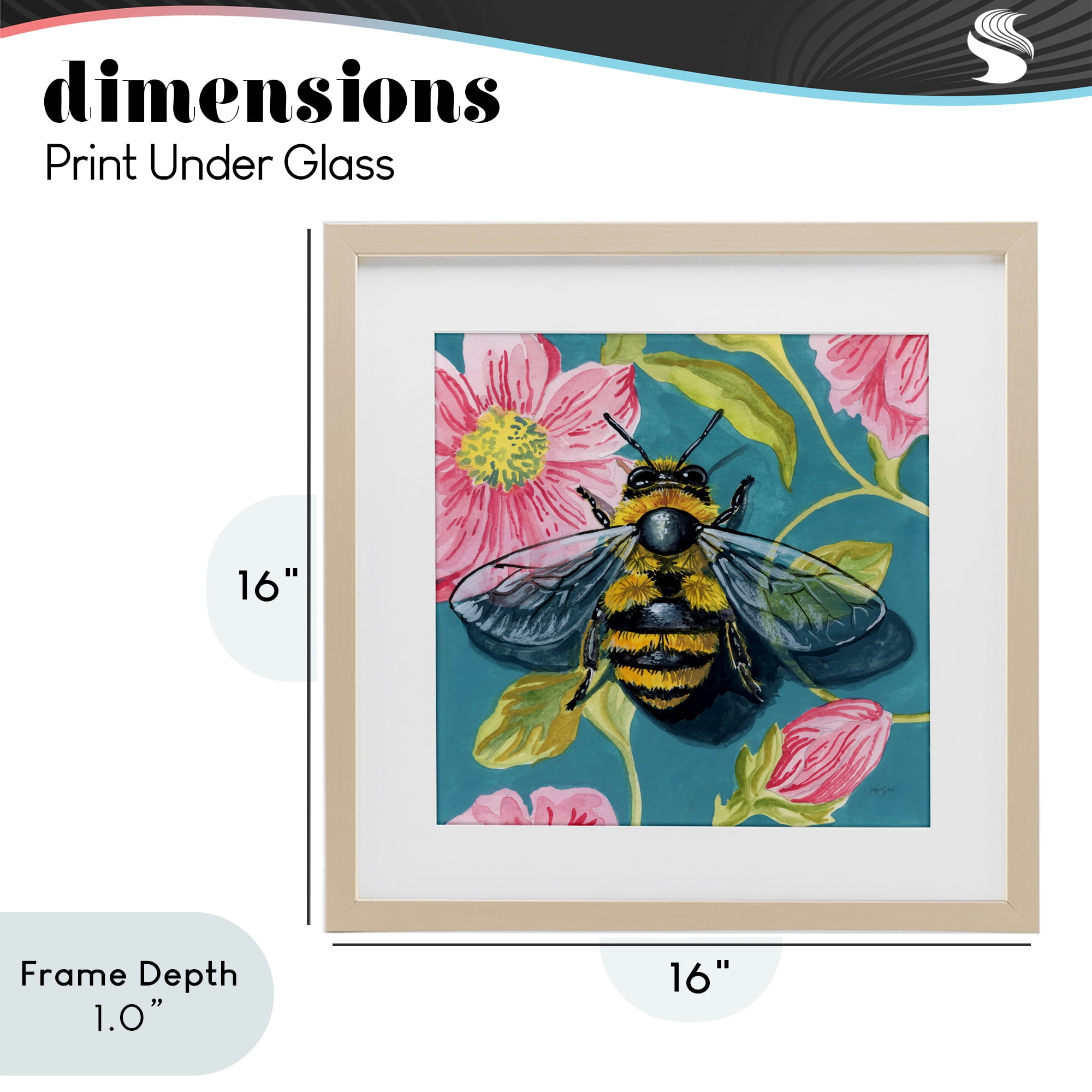 Stupell Industries Fuzzy Bee On Floral Pattern Birch Framed Print Under Glass, design by Kate Jarvik Birch