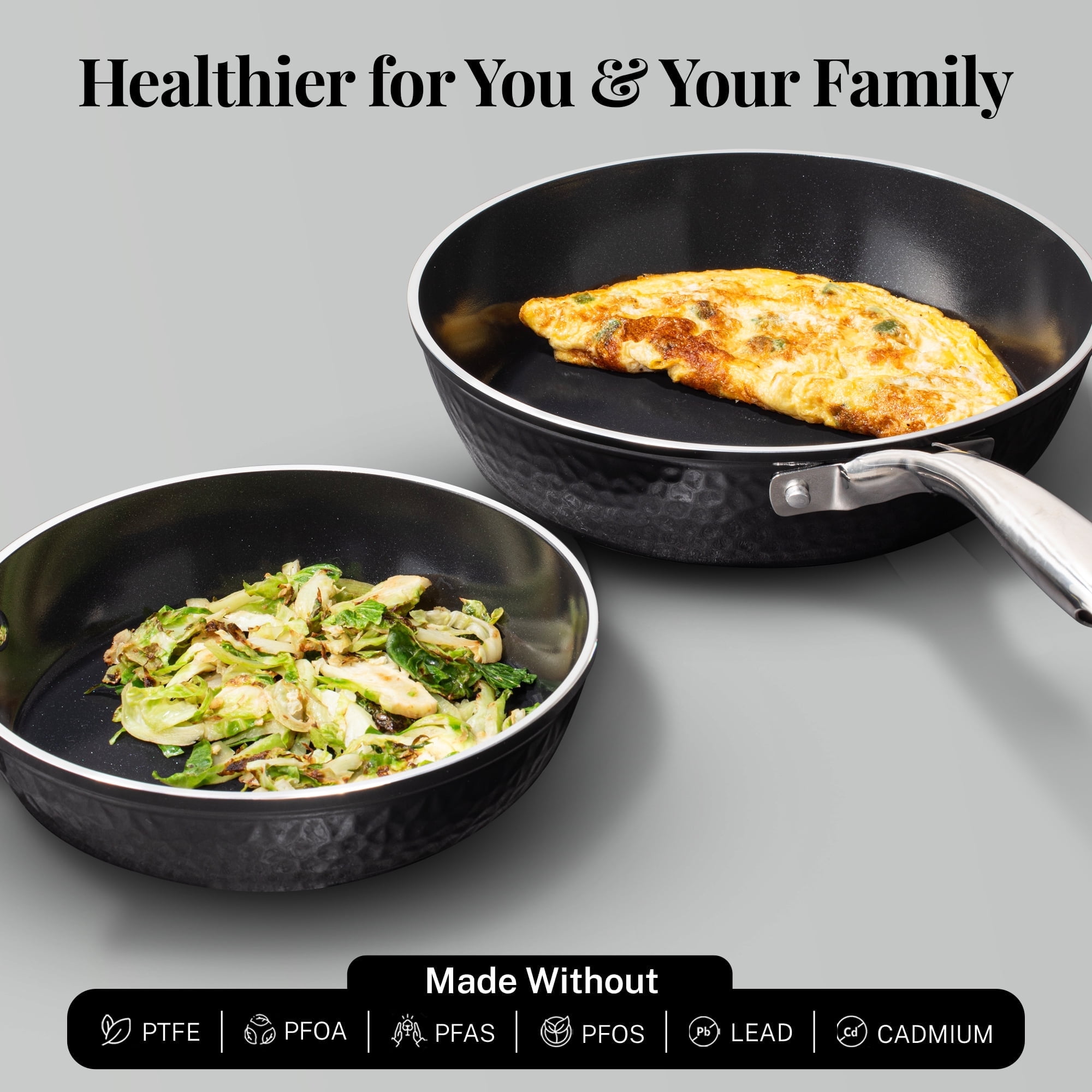 Gotham Steel 10 Pc Hammered Pots and Pans Set Non Stick, Easy Clean Kitchen Ceramic Cookware Set Nonstick, Long Lasting Pot and Pan Set with Skillet/Sauce Pan, Oven Safe, No Forever Chemicals, Black
