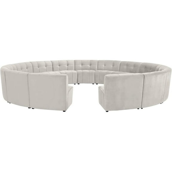 Maklaine 15-Piece Modular Contemporary Velvet Sectional Sofa in Cream