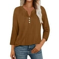 thumbnail image 3 of Yubnlvae 3/4 Sleeve Linen Tops for Women - 2025 Trendy Boho Button-Up Shirts (Cotton Blend, Vacation Ready) Coffee M, 3 of 8