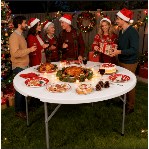 Ktaxon 4 Ft Outdoor Round Folding Plastic Dining Table for Picnic ,White, Indoor/Outdoor, Home, Kitchen, Heavy Duty Dining Party Picinic Table