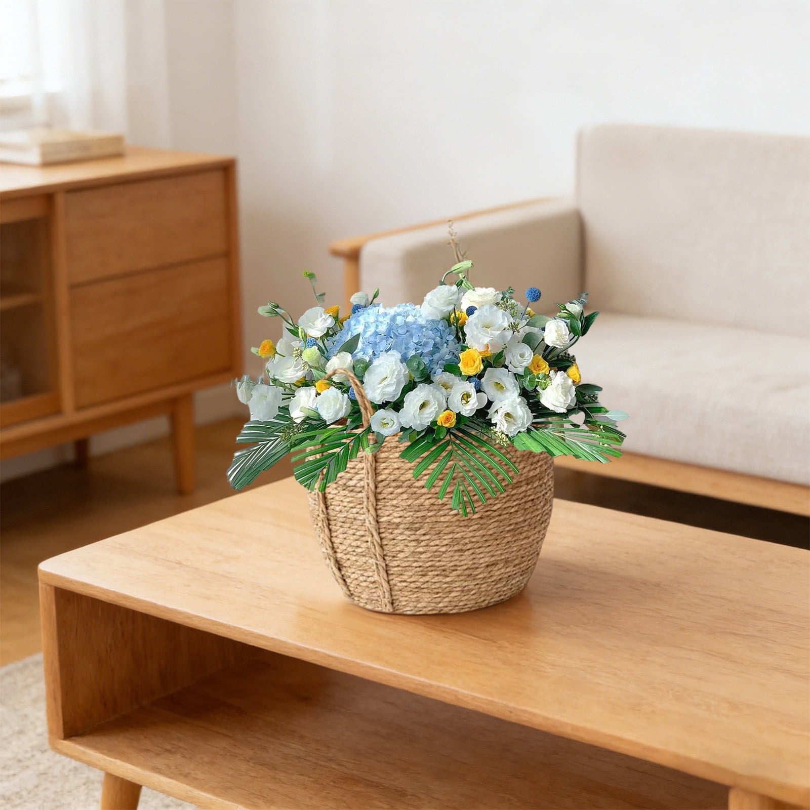 Woven Planter Basket with Woven Handles Rattan Grass Woven Flower Basket Flower Pot Decoration Breathable Plant Container Plant Basket for Office Home Living Room Farmhouse Lawn