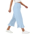thumbnail image 5 of Qgtaibl Women's Elastic Waist Cotton Capri Pants Fashion Drawstring Ruffle Hem Lounge Cropped Pants Summer Loose Fit Flowy Beach Wide Leg Pants with Pockets Light Blue M, 5 of 7