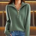 thumbnail image 2 of Suéter de manga larga con cremallera para mujer, ropa informal de otoño e invierno, de color sólido, 2 of 5