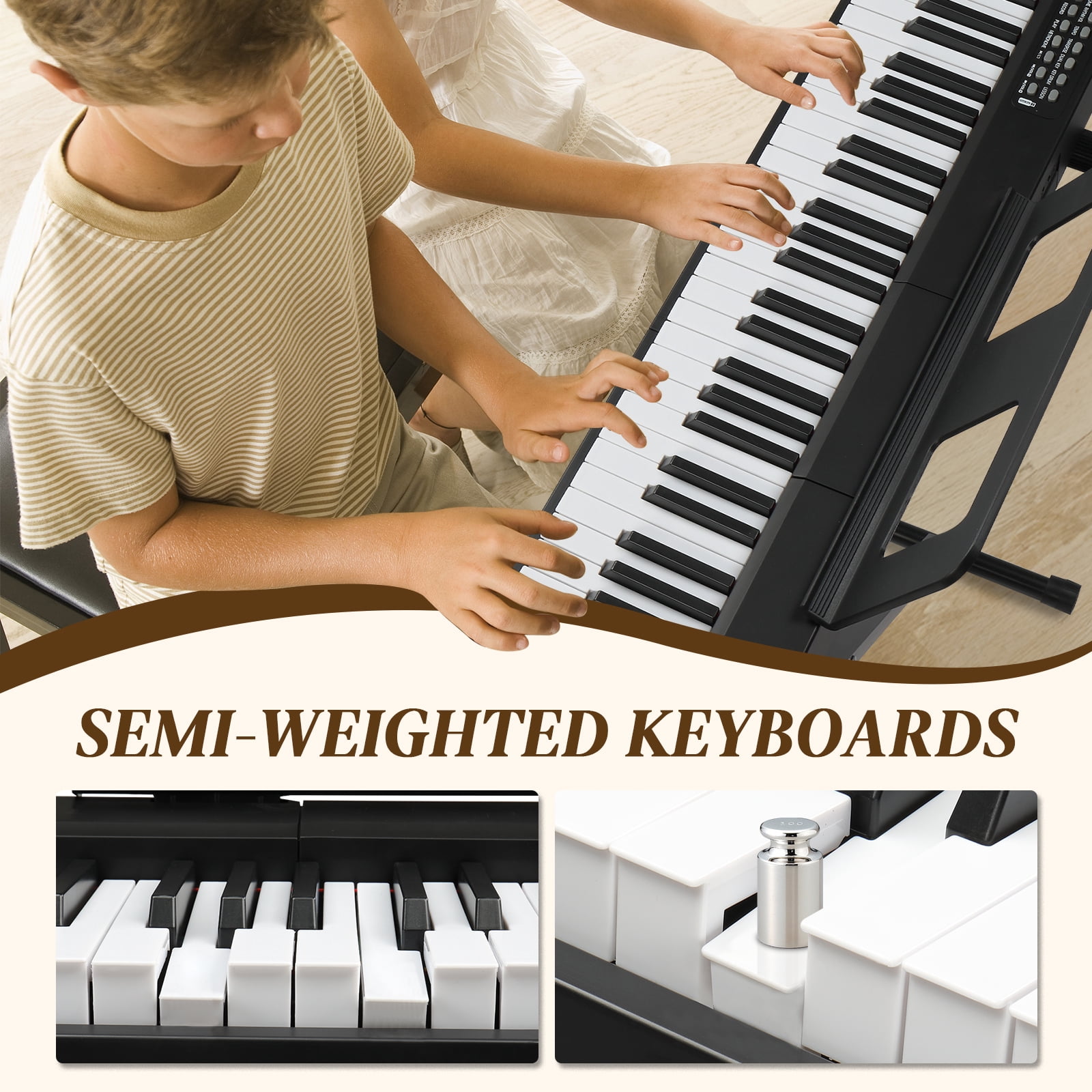 Ktaxon Digital Piano 88-Key Semi-Weighted Action, Electronic Keyboard Set with X Stand, Bench, 3-Pedal Unit for Beginners, Black