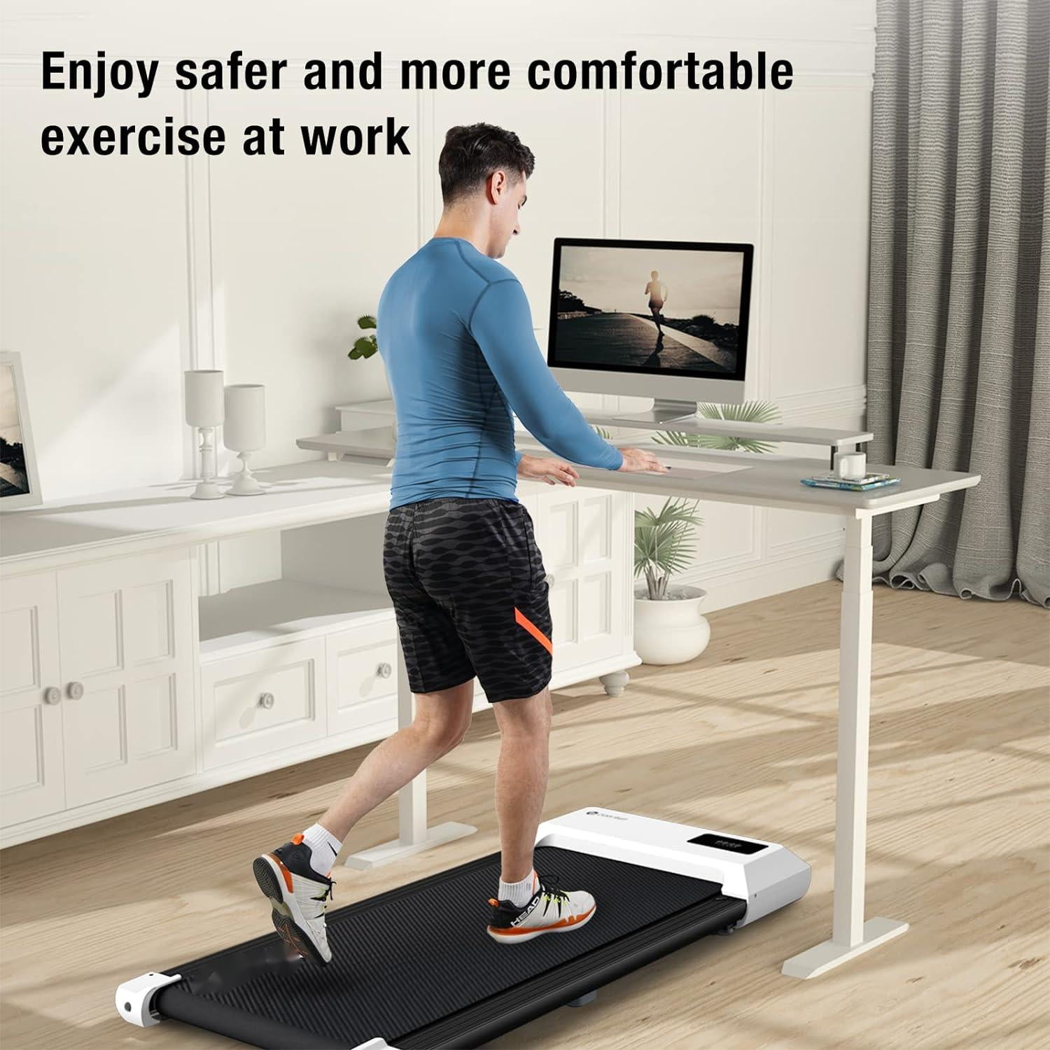 SupeRun Under Desk Treadmill, 35.5*15.5 Walking Area Walking Pad for Home/Office, Portable Walking Treadmill 2.5HP, 2 in 1 Electric Desk Treadmill with Remote Control and LED Display
