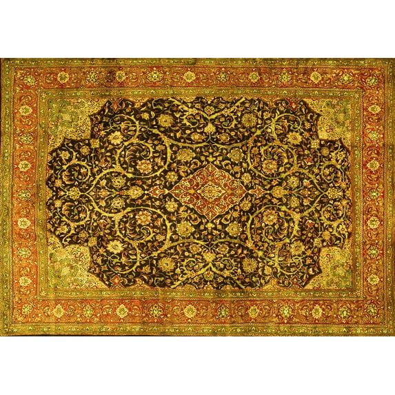 Ahgly Company Machine Washable Indoor Rectangle Medallion Yellow Traditional Area Rugs, 4' x 6'
