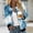 Light Blue, variant on Women's Floral Print Bomber Jacket, Casual Zip-Up Stand Collar Jacket, Lightweight Long Sleeve Coat with Pockets, 6 Colors, S-XXL