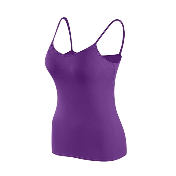 Vmvidoty Basic Women Camisole Cami Built-In Shelf Bra Adjst Strap Tank Top Casual Home Wear Purple XXXXL