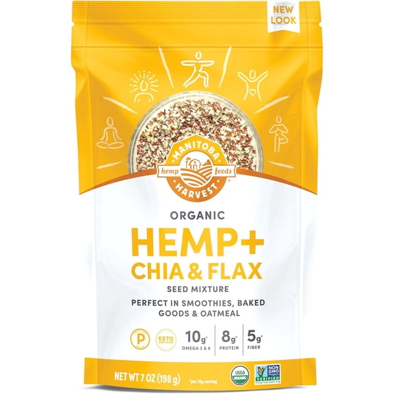Manitoba Harvest Organic Hemp   Chia & Flax Seed Mixture 7 oz, Protein, Fiber, Omega 3&6