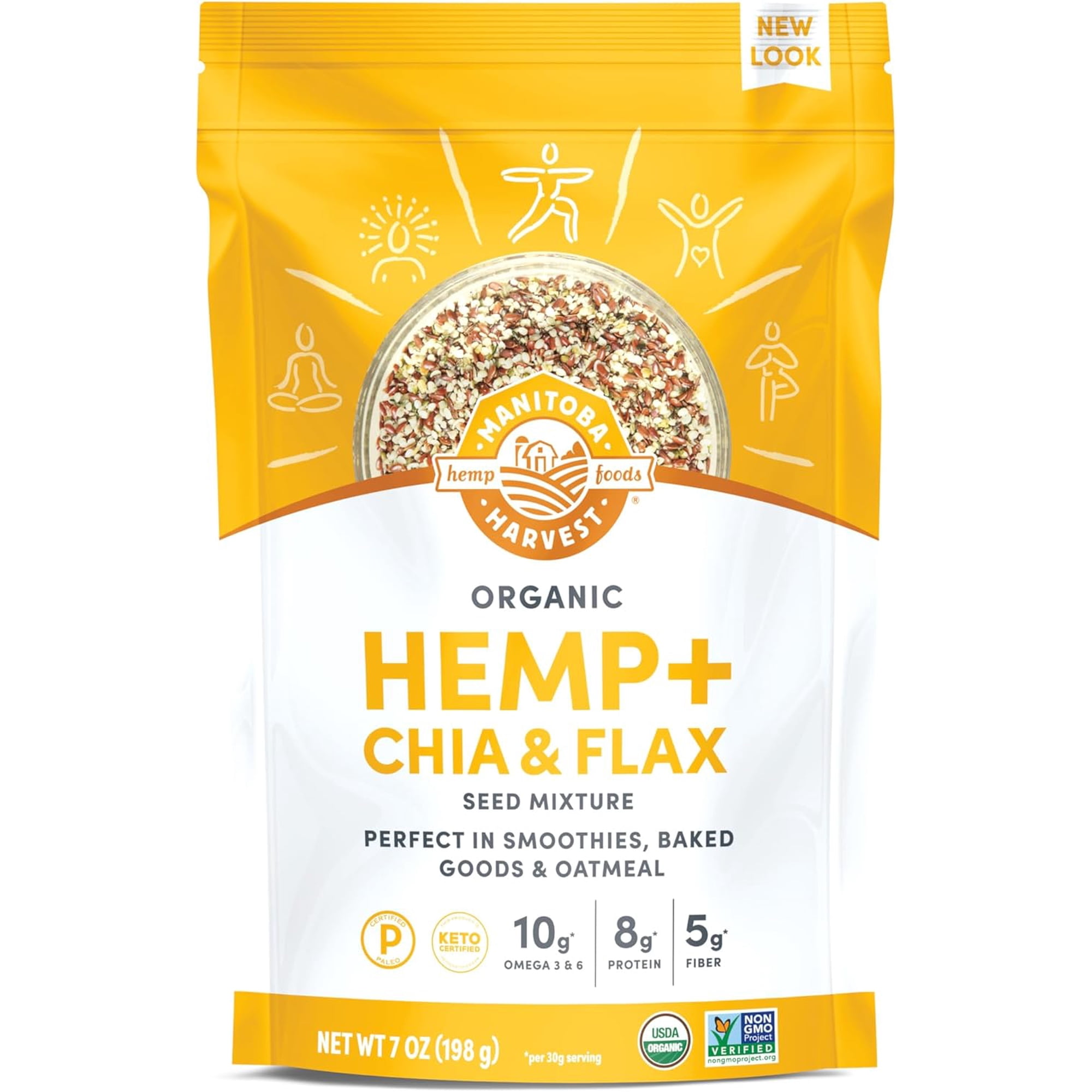 Manitoba Harvest Organic Hemp + Chia & Flax Seed Mixture 7 oz, Protein, Fiber, Omega 3&6