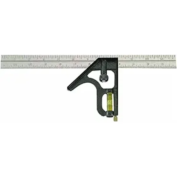 Johnson Level & Tool 400EM-S Heavy Duty Professional Inch/Metric Metal Combination Square, 12", Silver, 1 Square
