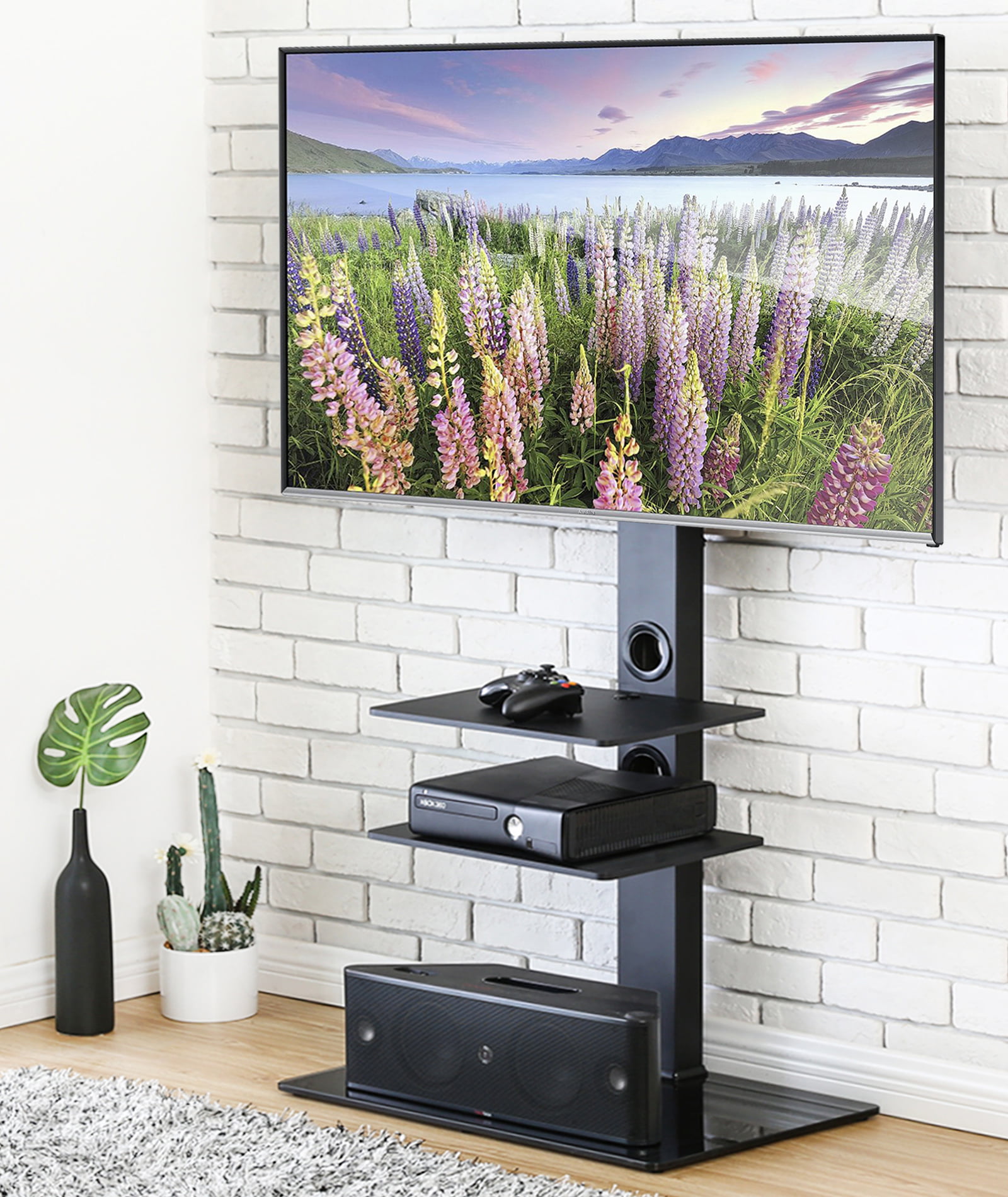 3-in-1 Flat Panel TV Stand for TVs up to 65" Charcoal Easy assembly cable manage 
