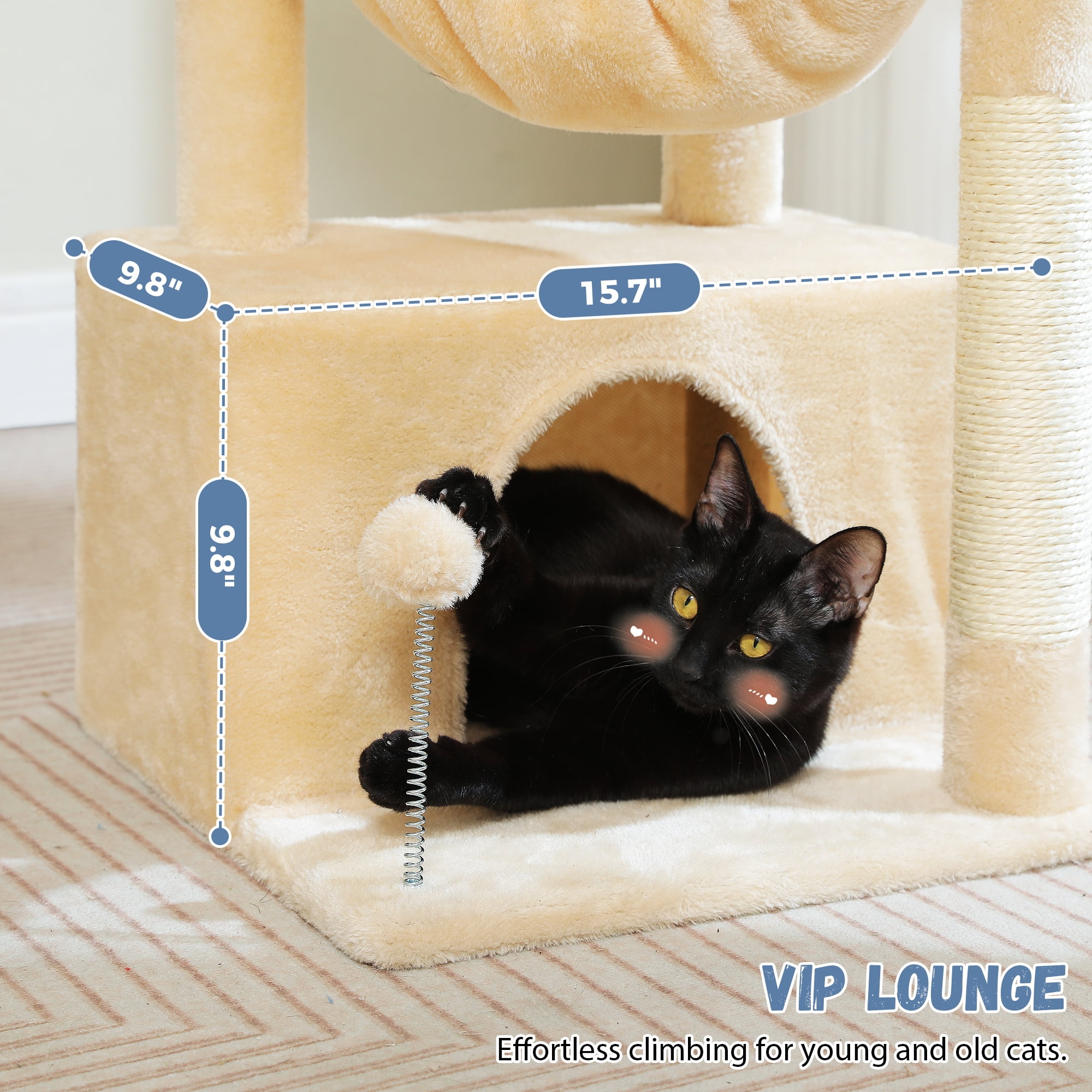 PAWZ Road Cat Tree 33" Cat Scratching Posts Tower with Large Top Perch and Hammock for Medium Indoor Cats, Beige