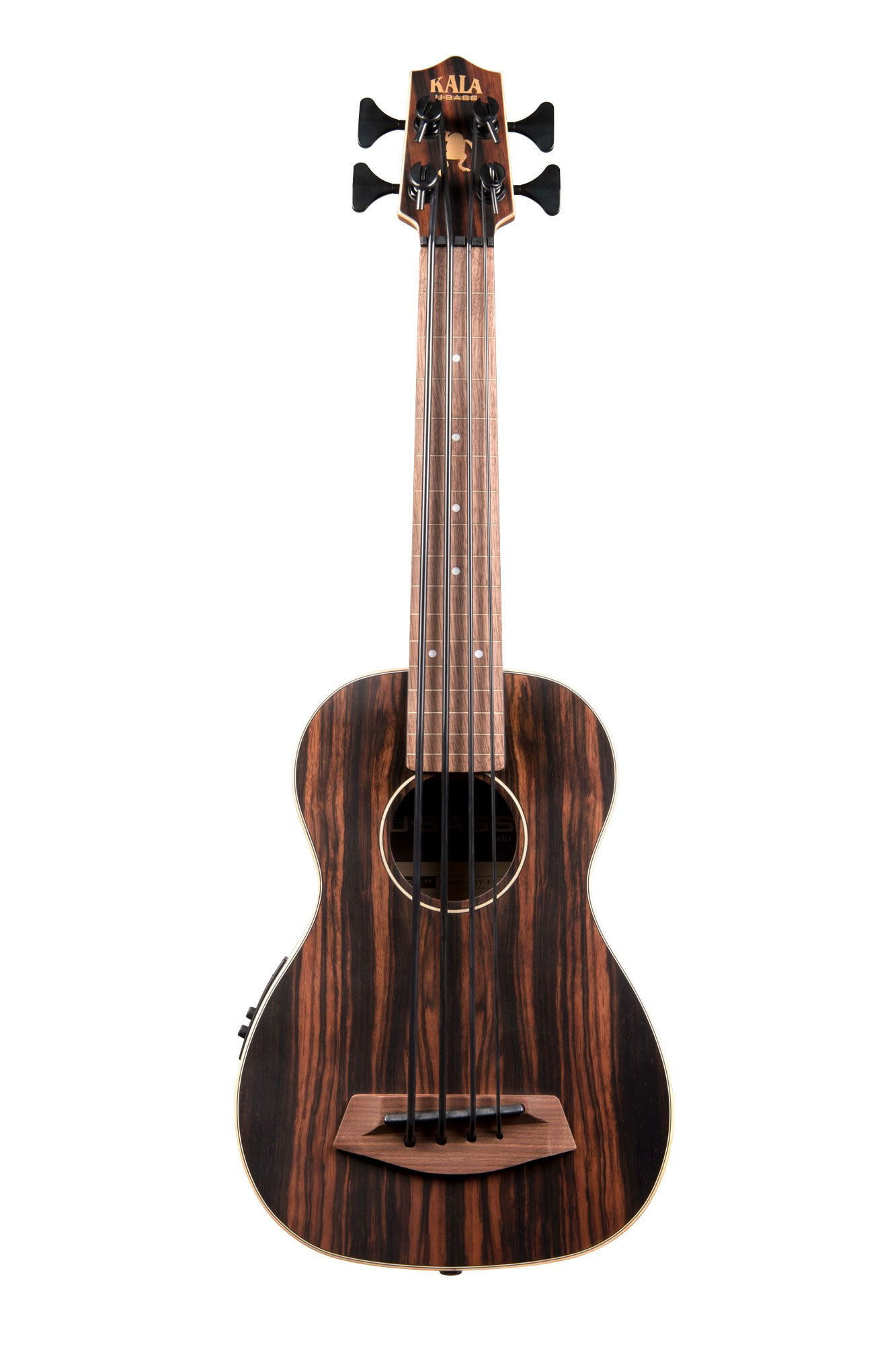 Kala UBASS-EBY-FL Striped Ebony Fretless Acoustic-Electric U-Bass Ukulele Bundle with Hard Case, Tuner, Austin Bazaar Instructional DVD, and Polishing Cloth