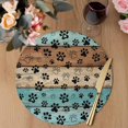 thumbnail image 3 of Aqua Brown Round 13 Inch Placemats Set of 6, Rustic Farmhouse Dog Paw Vintage HeatResistant Non Slip Place Mats for Dining Table, Wipeable Braided Kitchen Table Mats for Housewarming, 3 of 9