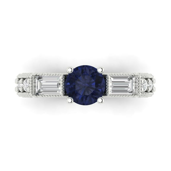 Three-Stone Engagement Ring for Women - 2.33ct Simulated Blue Sapphire in 18K White Gold Promise Ring