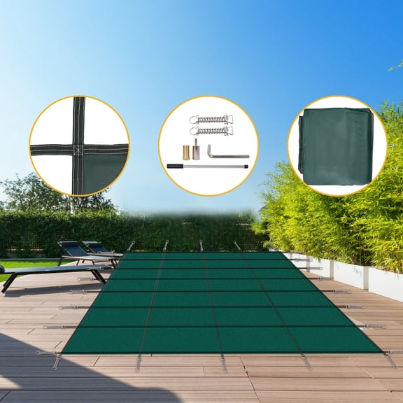 Witaxima Inground Pool Safety Cover, 18x36ft Rectangle Winter Safety Pool Cover, Solid Safety Pool Covers, Green Mesh